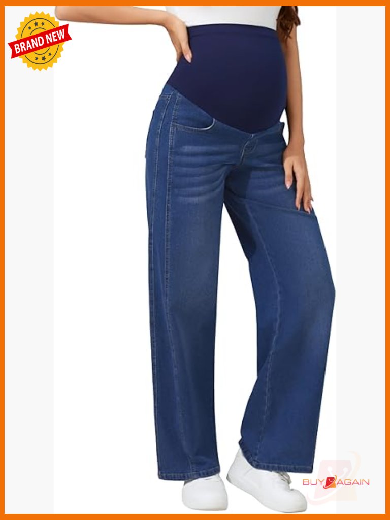 Wide Flare Leg Maternity Jeans 31 Inseam High Rise Stretchy Comfy Denim Pants